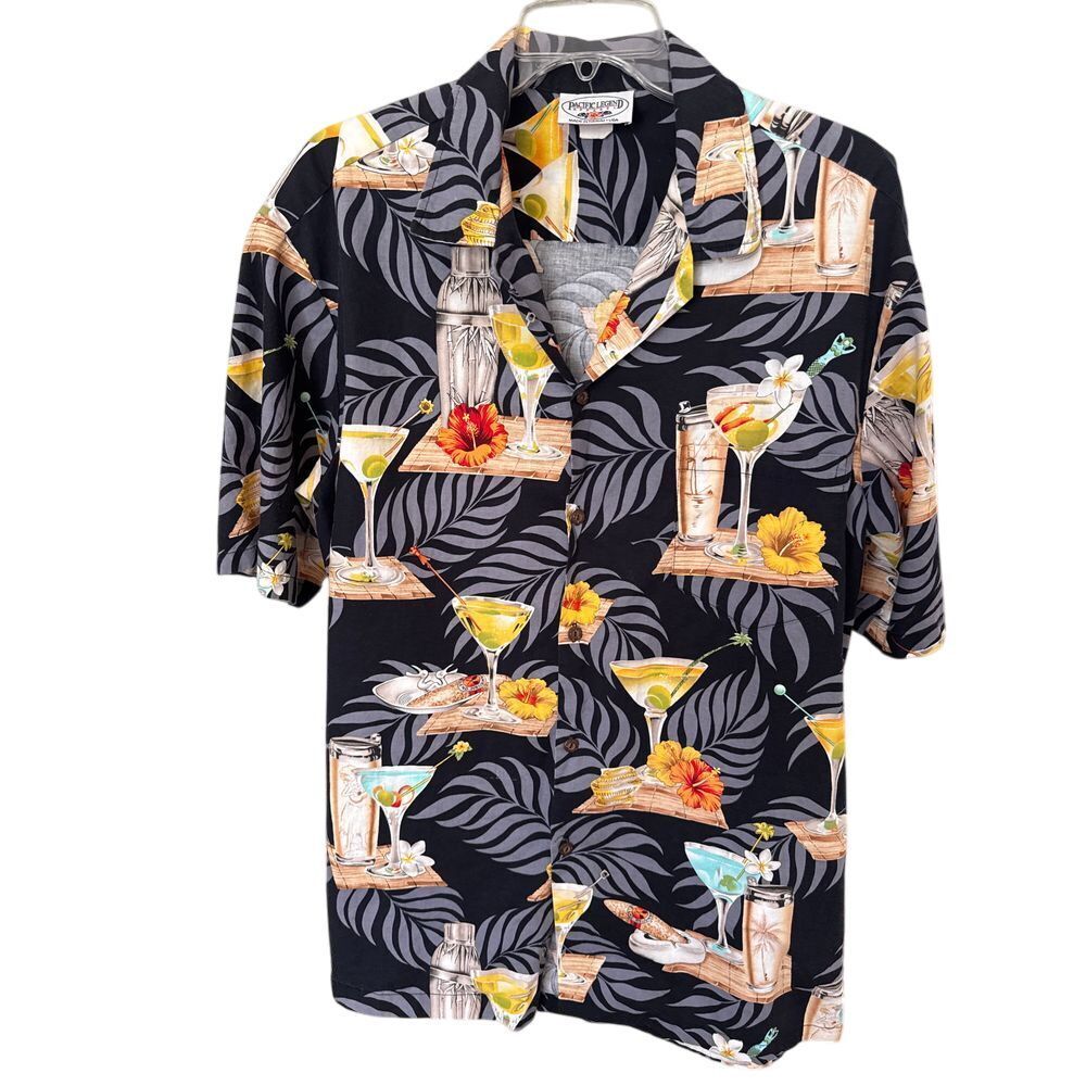 Men's Pacific Legend‎ Martini & Cigar Hawaiian Button Down Cotton Shirt size L